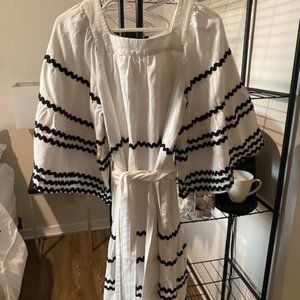 Lisa Marie Fernandez Ric Rac Linen Midi Dress w/ Bell Sleeves